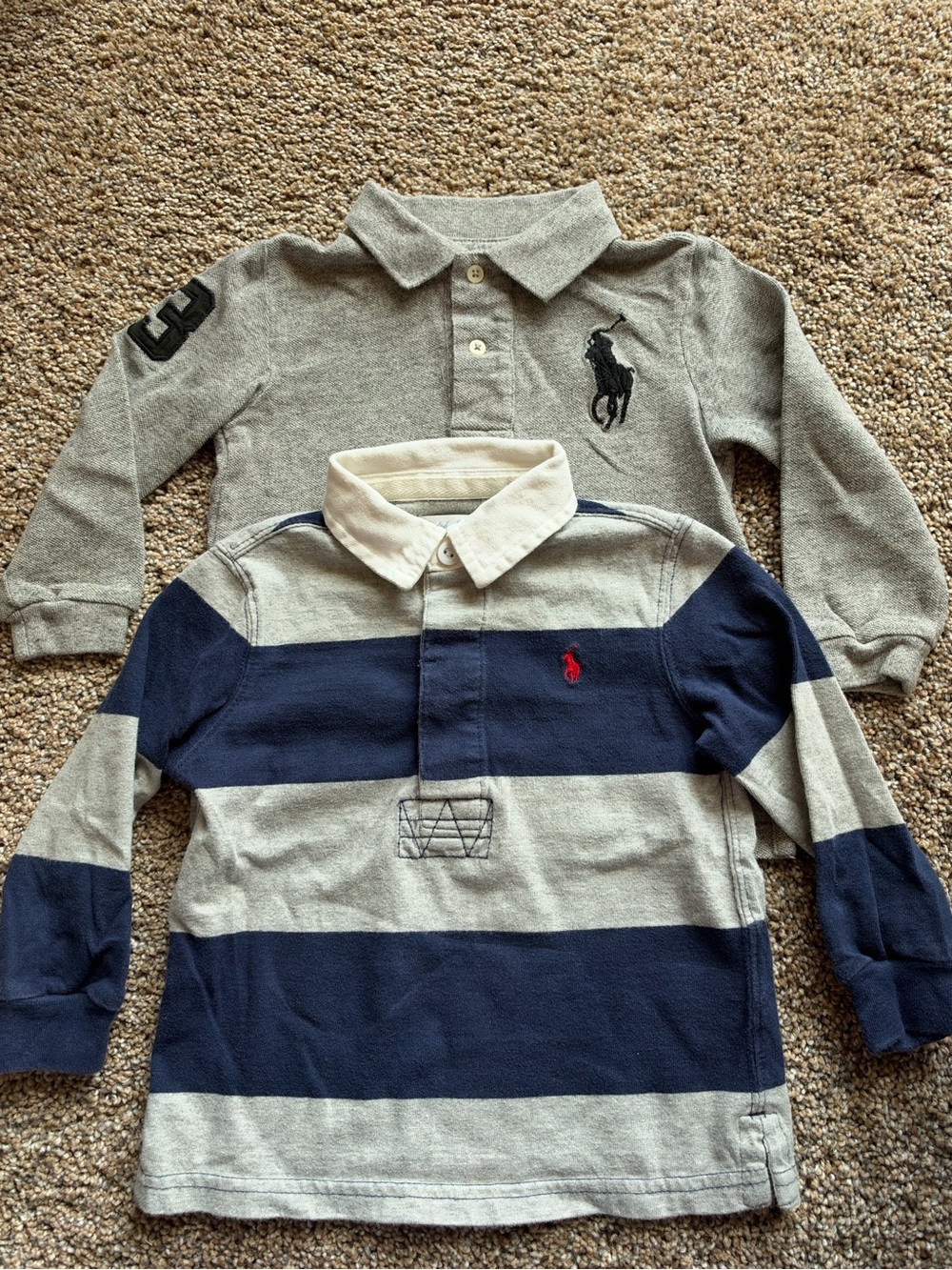 Polo by Ralph Lauren Navy Stripe & Light Gray Patch Striped Rugby Shirts